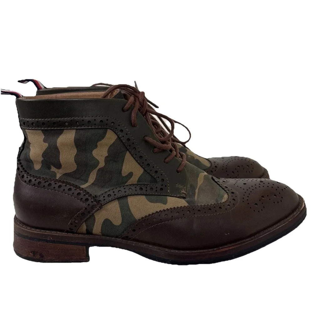 Tommy Hilfiger Mens Wingtip Camo‎ Ankle Boots Ruzman 2 Size 9 Brown